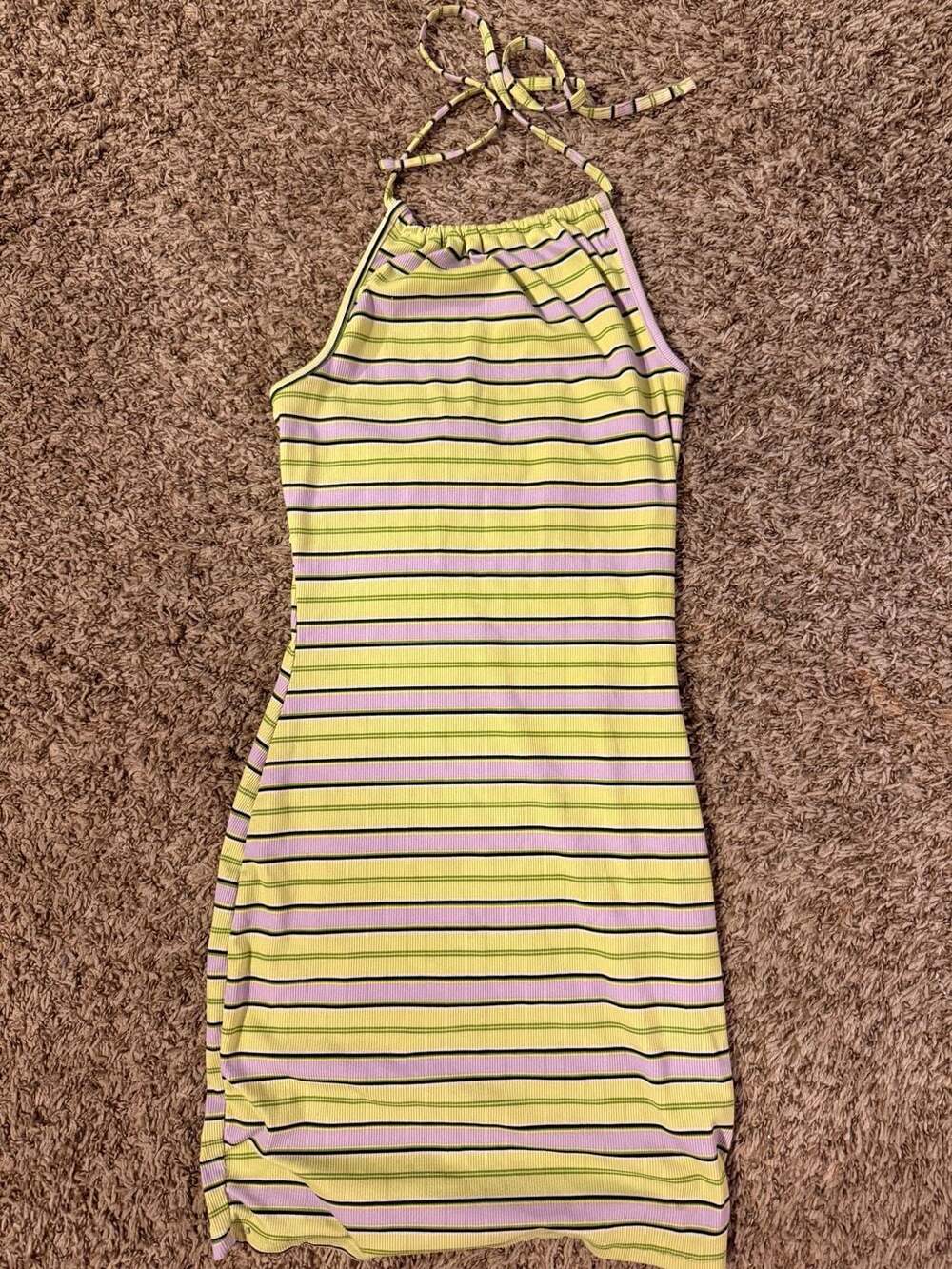 No Comment Striped Ribbed Halter Mini Dress